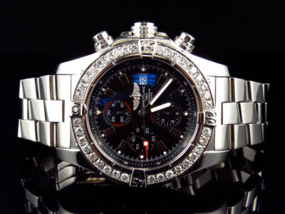 Custom Mens Breitling A13370 Super Avenger XL 48MM S.Steel with Diamonds 4.5 Ct