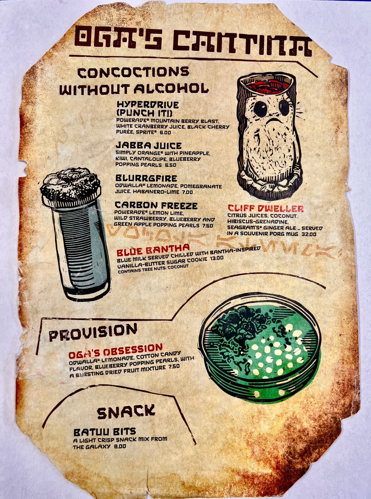 Disney Artwork Oga’s Cantina Drink Menu Star Wars Galaxy’s Edge Darth