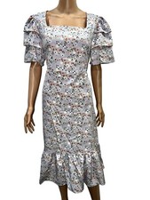 NWT  Floral Grey Prints Layers Midi Dress Ruffle One Size FitsSML