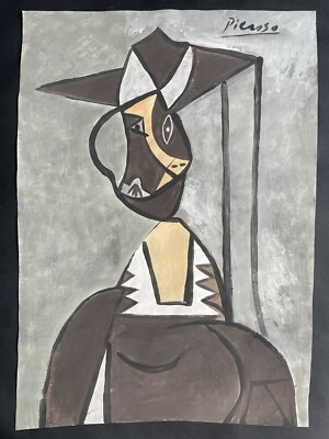 Picasso Pablo Original Gemälde Kunst Gesicht Spanien Figur Hut Kubismus Modern A50