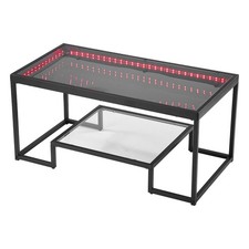 Uimoso Tempered Glass Coffee Table with LED Lighting and Rectangular Design