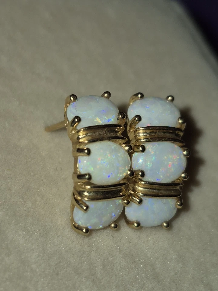 HERMOSOS ARETES VINTAGE ORO MACIZO 14kt 1.8ctw GENUINO ÓPALO NATURAL 2.5g Foto 4 de 4