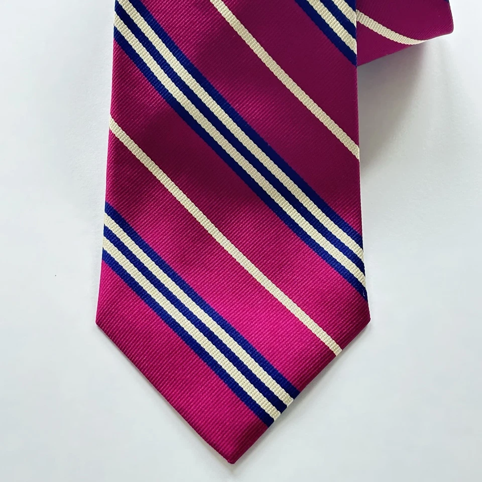 复古 Lands End Necktie 100% Rep 真丝条纹粉色蓝色白色 3.5x59 提花领带 — 第 3/4 张图片