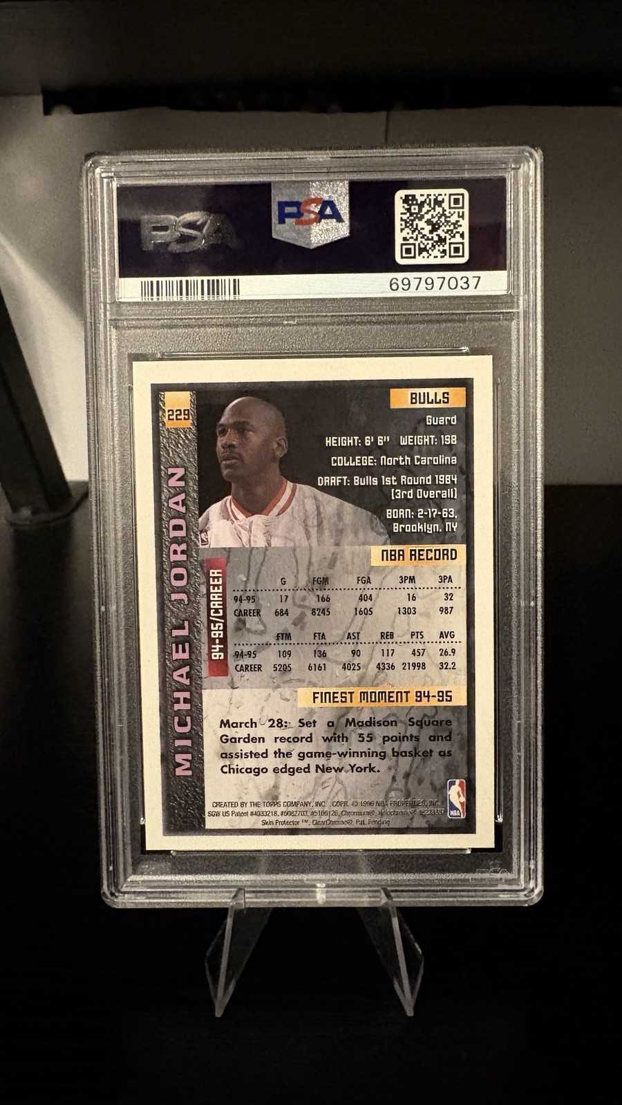 Topps 1995 Finest Michael Jordan Coating #229 PSA 6 Chicago Bulls view 2