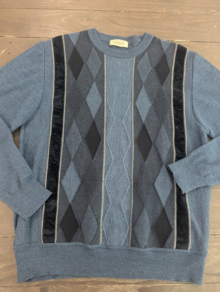 Suéter texturizado vintage Montechiaro azul masculino vovô Y2K tamanho G feito na Itália  - Imagem 2 de 4