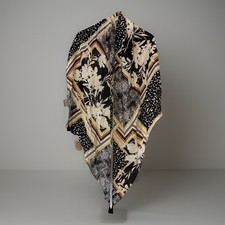 CHICOS Wrap Shawl - One Size - Animal Print, Flowers Rayon Black Tan Brown White