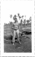 WWII Era Soldier Snapshot Photograph Tropical Palm Trees Military