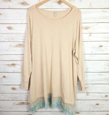 LOGO Lori Goldstein Tunic Top Women 3X Beige Long Sleeve Pullover Bohemian