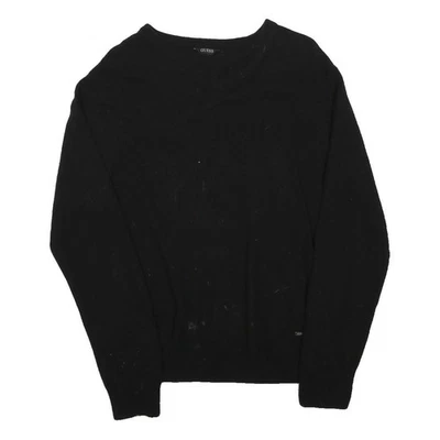 GUESS Femme Pull Col Rond Laine Mélangée Noir Uni Maille Fine Léger S - Photo 1/4