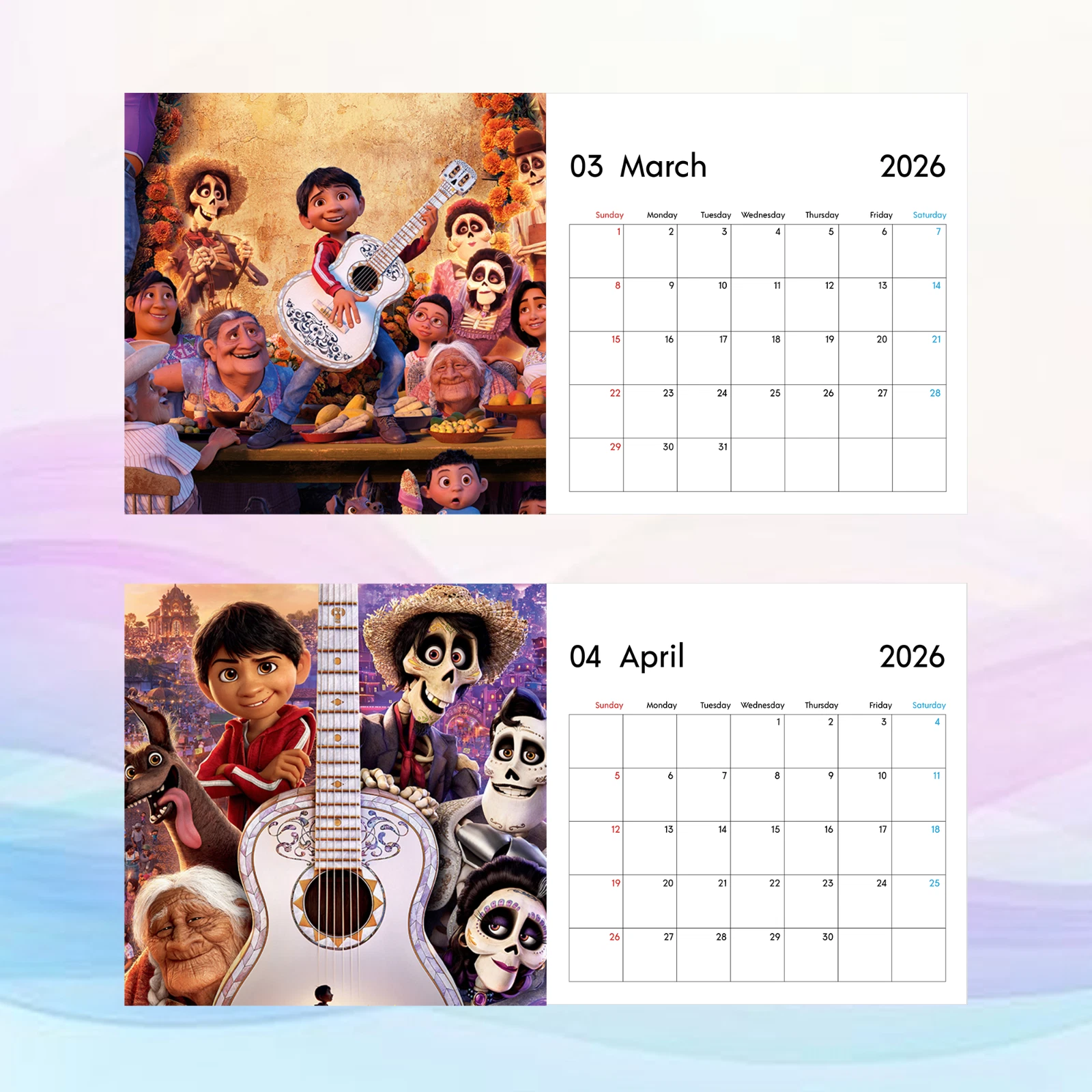 Coco 2026 Calendar, Colorful Wall Art, Vibrant Kids Room Decor Gift