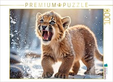 CALVENDO Puzzle Kleiner Säbelzahntiger im Schnee der Eiszeit | 1000 Teile Lege-G