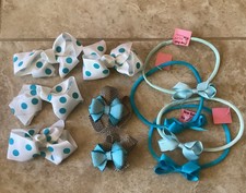 Lot of 10 Hair Bows Clips Blue White Cheerleading Dance Pageant Gymnastics