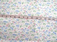 1 1/2 yd Prewashed Lightweight Cotton Fabric White with Blue Pink Flowers