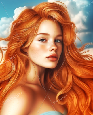 8x10 Photo Art Print Red Hair Woman Blue Sky Portrait Artwork Picture #8102