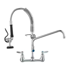 Commercial Faucet 21 In. H, 8 In. Center 12 In. Double Handle Pull down Sprayer
