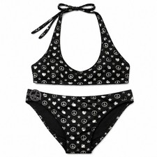 VTG Victoria s Secret Y2K Bikini Set All Over Silver Star Heart Metal Belt M