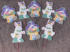 8 Vintage Easter Bunny Yard Stakes Markers Outdoor Bunnies Baskets 1990s