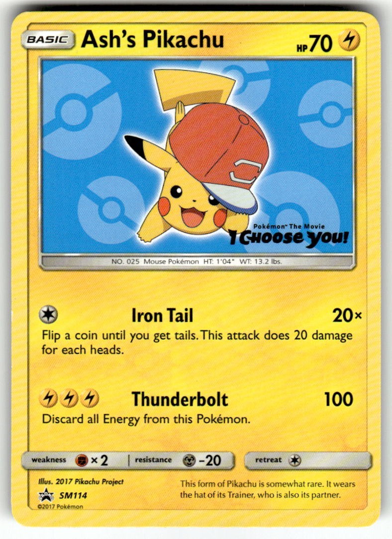 Pokemon TCG Ash's Pikachu SM114 Sun and Moon Black Star Promo NM-