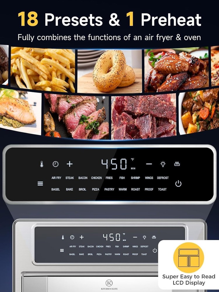 26.4 Qt Air Fryer Toaster Oven Combo 18-in-1 Countertop Convection Oven