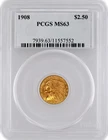 1908 $2.5 Indian Head Quarter Eagle Gold PCGS MS63 Brilliant Uncirculated Coin