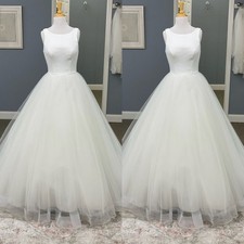 Elegant Wedding Dresses Sleeveless A Line Tulle Simple Sweep Train Bridal Gowns