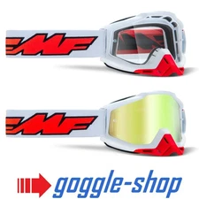 100% FMF Powerbomb Motocross MX Goggles - ROCKET WHITE CLEAR / MIRROR LENS