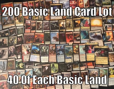200 BASIC LANDS - Magic the Gathering Land Card Lot - 40 OF EACH BASIC - MTG