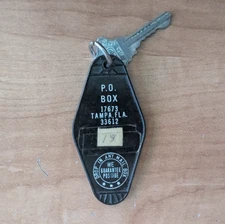 Vintage Black Plastic Tampa Florida 33612 Hotel P.O Box Key Keychain RARE