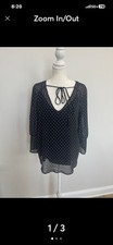 Black Sheer Chiffon Polka Dot V-Neck Tie Long...