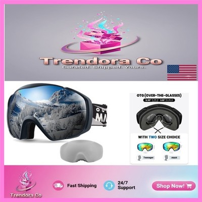 Universal Fit Ski Goggles with Anti-Fog Lens and Protective Cover - Adult Size