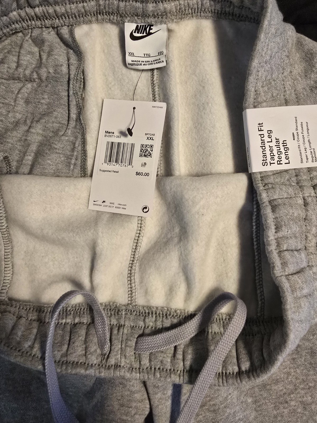 Nike Men’s Fleece Jogger Sweatpants XXL NWT Gray Tapered Leg thumbnail 7