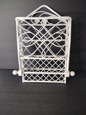 Vintage White Wicker Rattan Bathroom Organizer Wall Hanging With Towel Bar