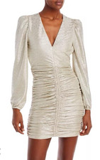 Spring & Mercer Metallic Silver Long Sleeve Sheath Cocktail Party Dress L NWT