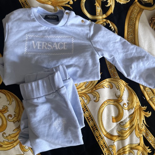 Versace Unisex Baby Blue Fleece Logo Sweatshirt & Pants Set Size 9-12 M