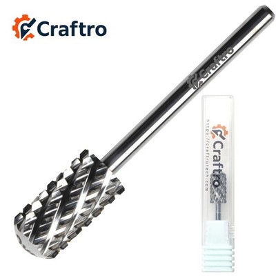 Craftro 3/32'' 6.6mm Nail Art Drill Carbide Large Barrel Smooth Top Bit 4XC Grit