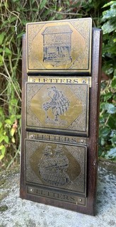 Vintage Lovely Original Old Wooden & Brass Letters Letter Rack Interior Wall Art