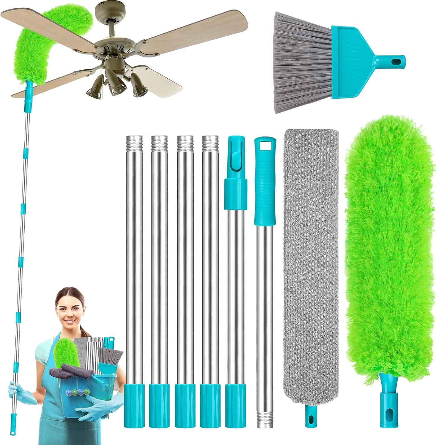 Microfiber Feather Duster 5-in-1 Kit, Dusters for Cleaning, Duster with Exten...