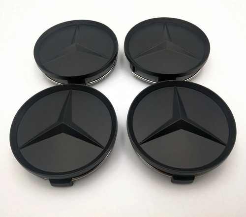 Set of 4 75mm Wheel Center Caps Hubcaps Emblem Matte Black for Mercedes ...