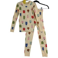 NWT Hanna Andersson Kids Organic Cotton Pajama Set Beige Monster Print Sz 6-7