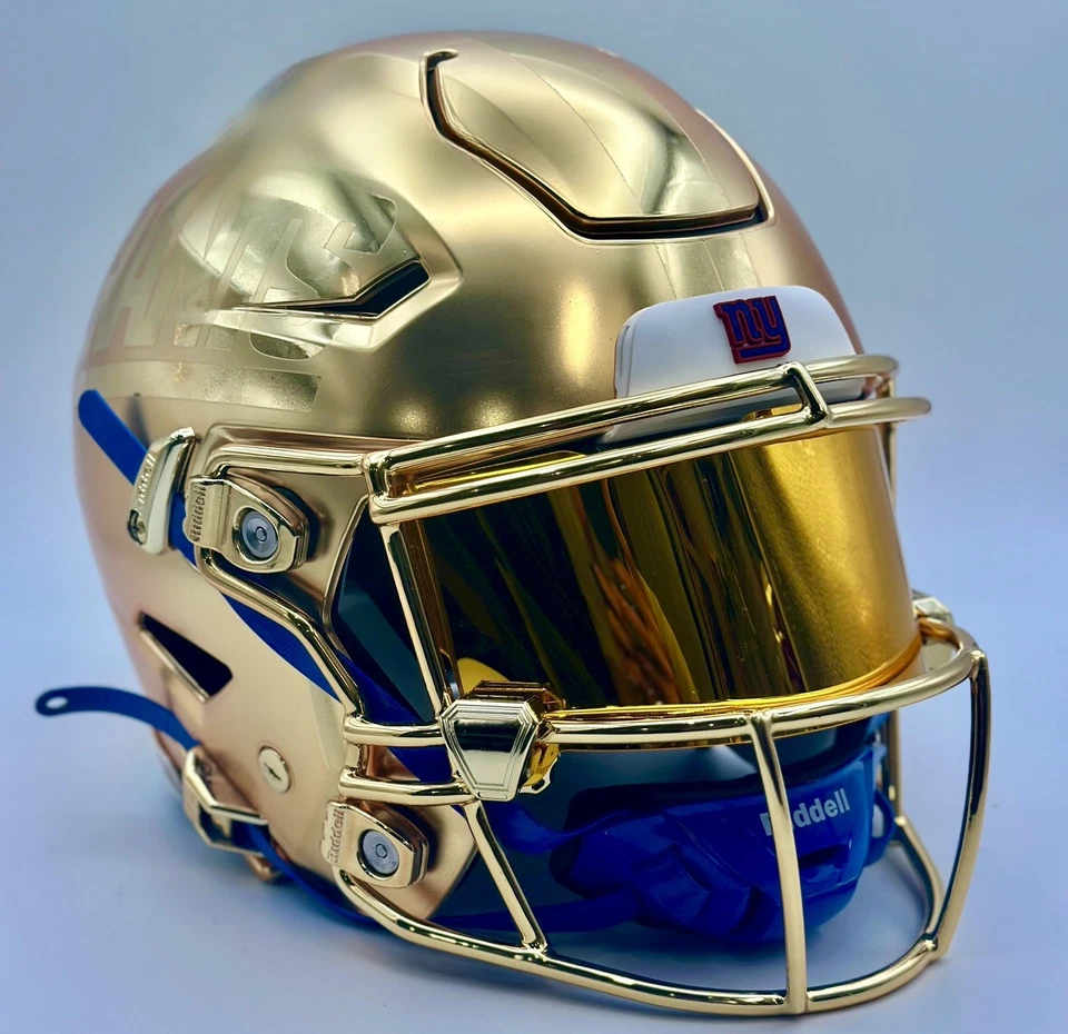 Casco Lawerence Taylor Personalizado Cromo Dorado Velocidad Flex Logotipo Gigantes Certificado JSA Foto 2 de 4