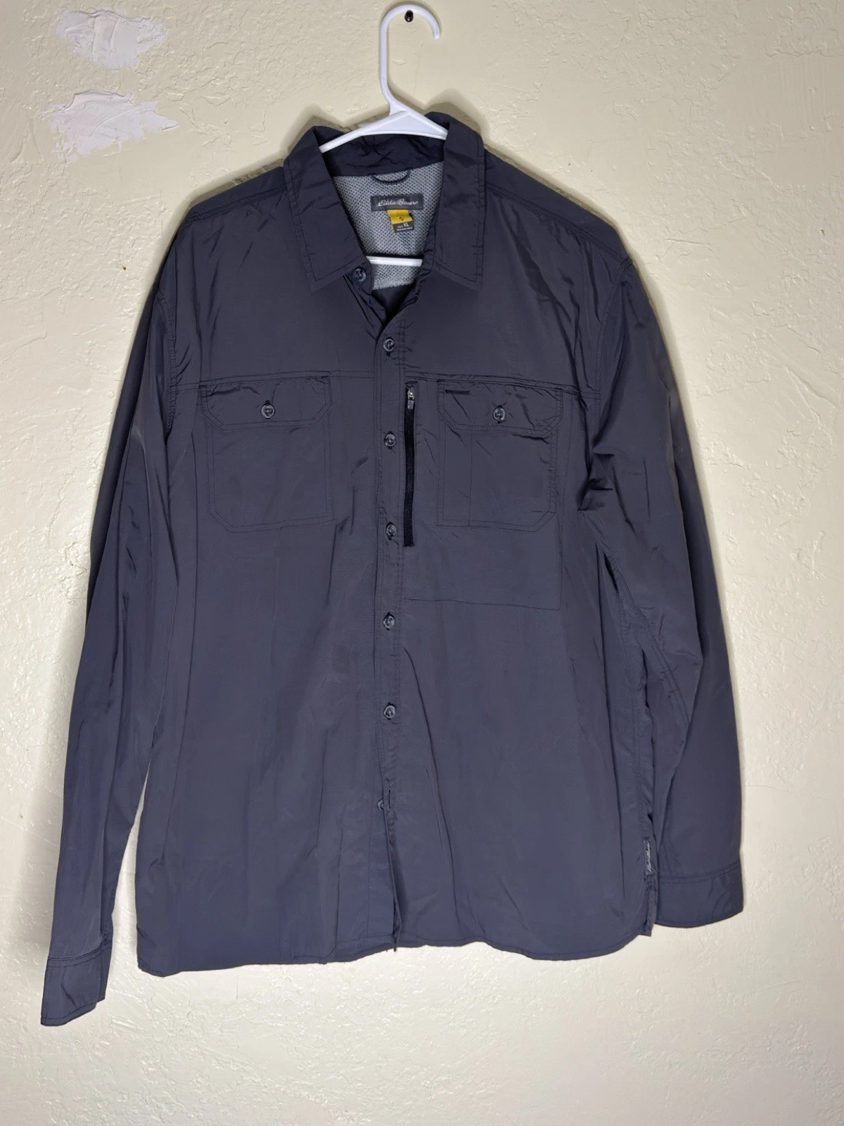 Eddie Bauer XL Long Sleeve Performance Button-Up Shirt Grey Outdoor Fishing
