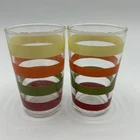 Vintage 2 Hazel Atlas Fiesta Striped Tumbler Juice Glass