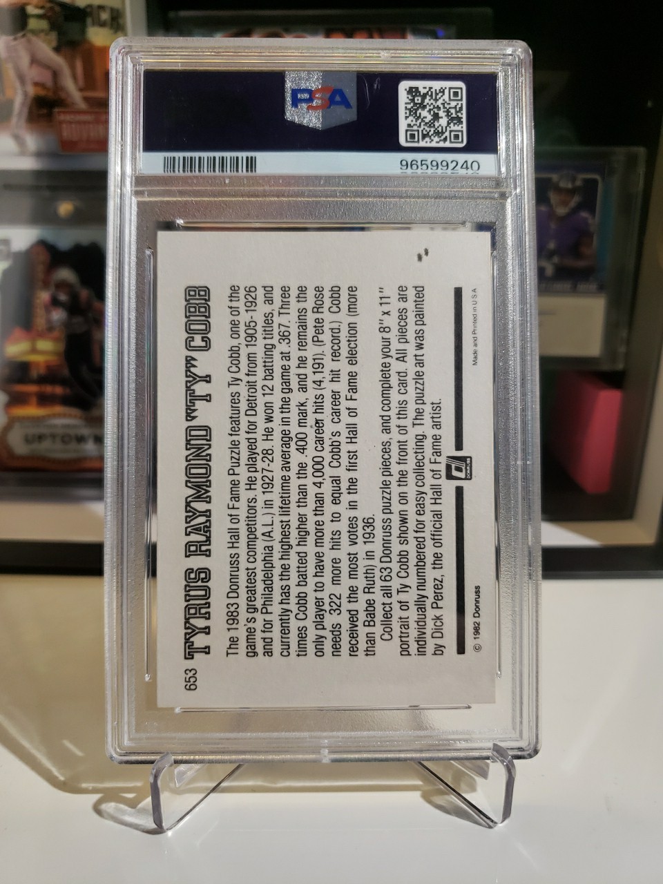 PSA 9 TY COBB - 1983 Donruss Puzzle #653 MINT Low Pop HOF TIGERS MLB Baseball