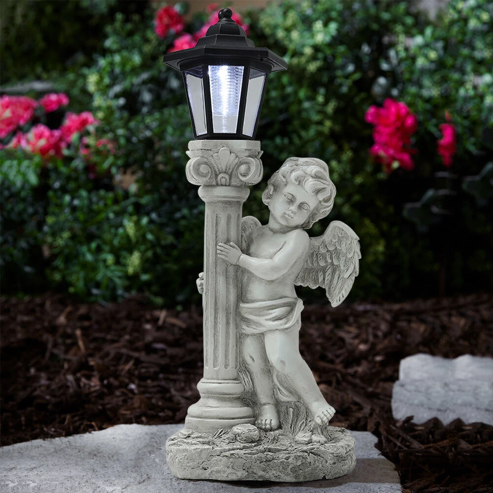 Solar Powered Angel Statue Decorative Garden Lights Outdoor Post Lamp Nightlight