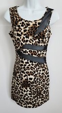 Deb Jr M Bodycon Mini Dress Sleeveless Mesh Cutouts Leopard Print Brown Cream NW