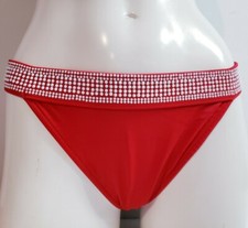 Venus Vintage 90's Red Bikini Bottom Pearls Trim Size 12