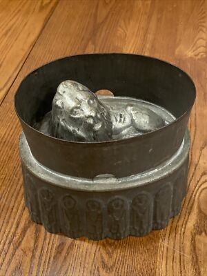 #ad ANTIQUE 1800s PRIMITIVE TIN SWEETMEAT MOLD RECUMBENT LION TOP 19th CENTURY AS IS $98.38