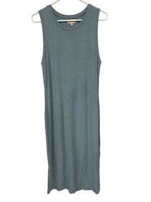 Thread and Supply Ribbed Sleeveless Midi Dress Size Large Crewneck Blue Stretch