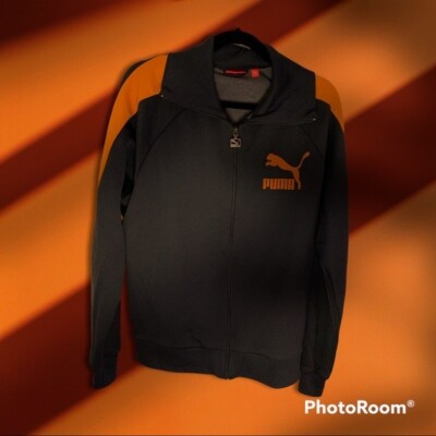 Vintage Puma Track Jacket Mens Large Orange/Gray Full Zip Mock Neck