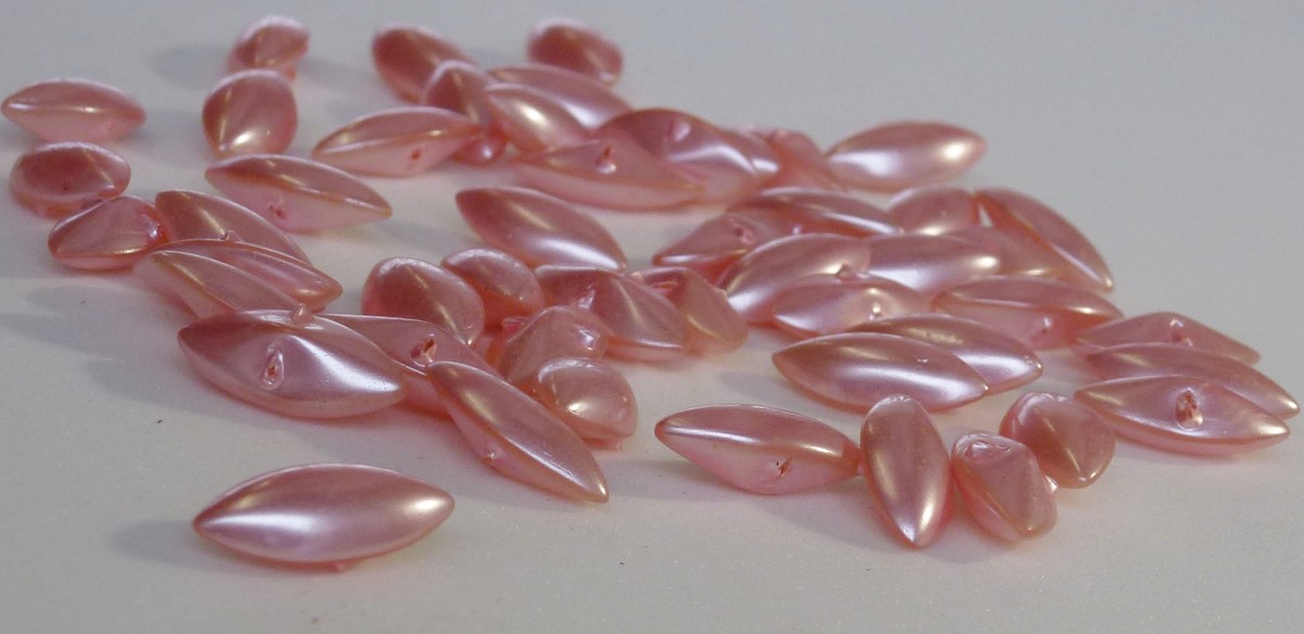 36 Vintage Glass Rhinestones Pink Pearl Navette Smooth Top Japan 